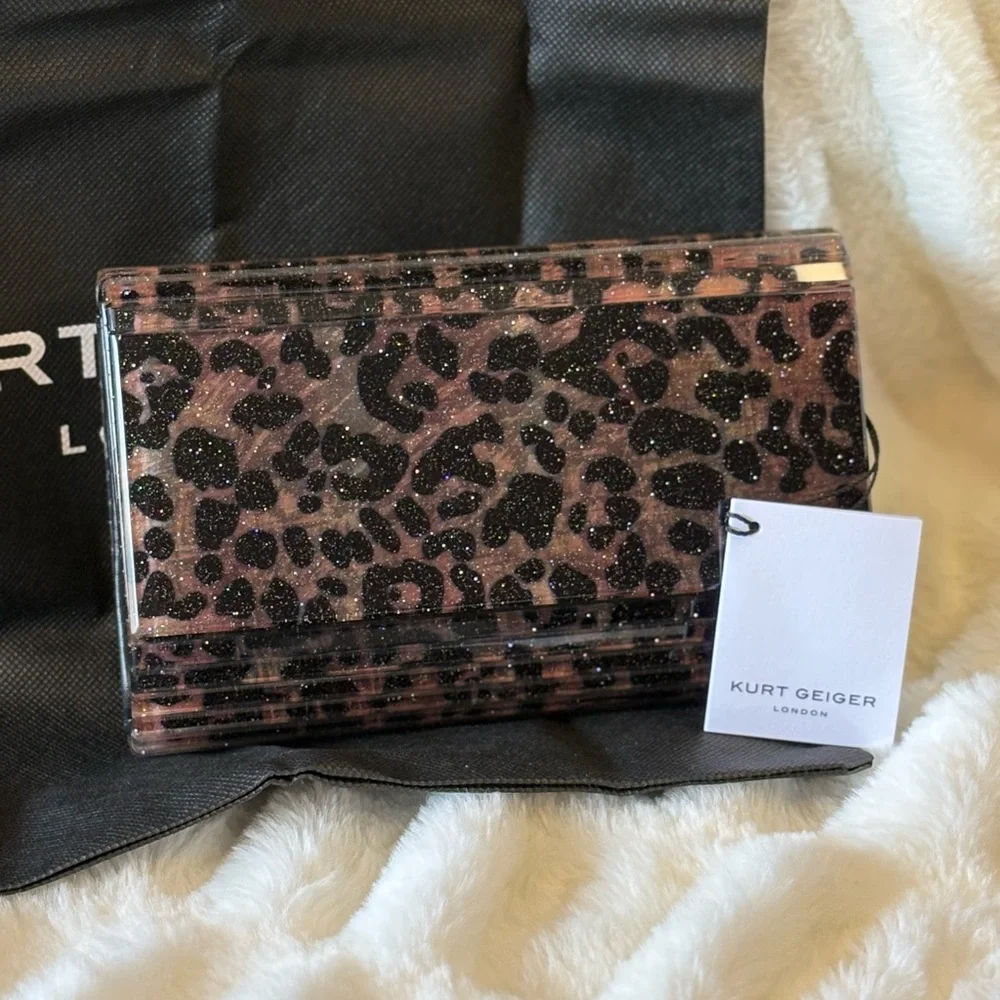 Kurt Geiger Glittery Leopard Print Clutch - Picture 1 of 5